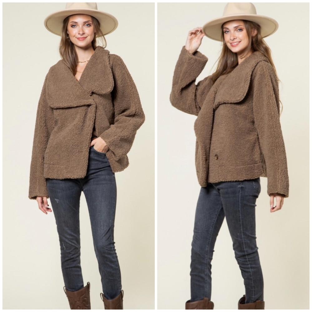 LAST 1❗️NEW IN By VERY J Cozy Chic Mocha Sherpa Oversized Teddy Coat Jacket - Picture 10 of 11